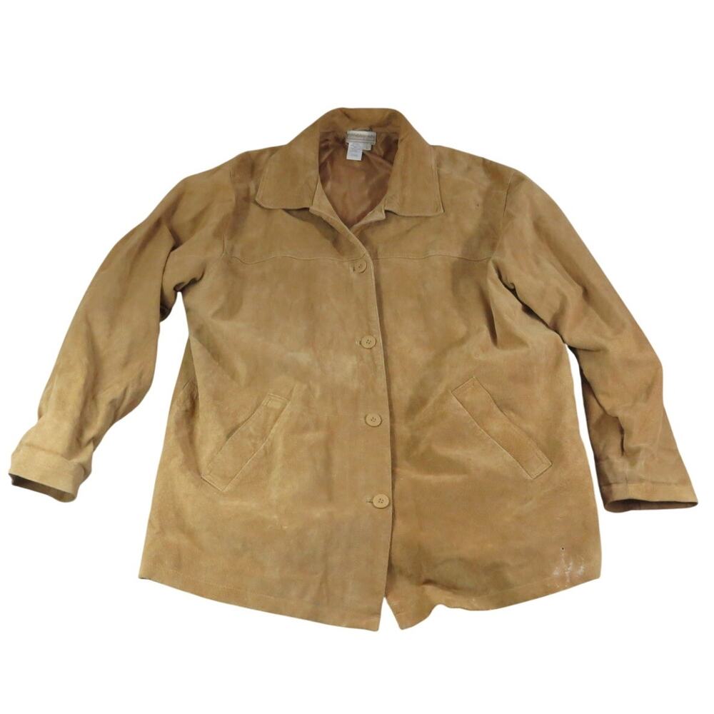 Vintage Coldwater Creek 100% Genuine Leather Suede Winter Coat Women's Size L